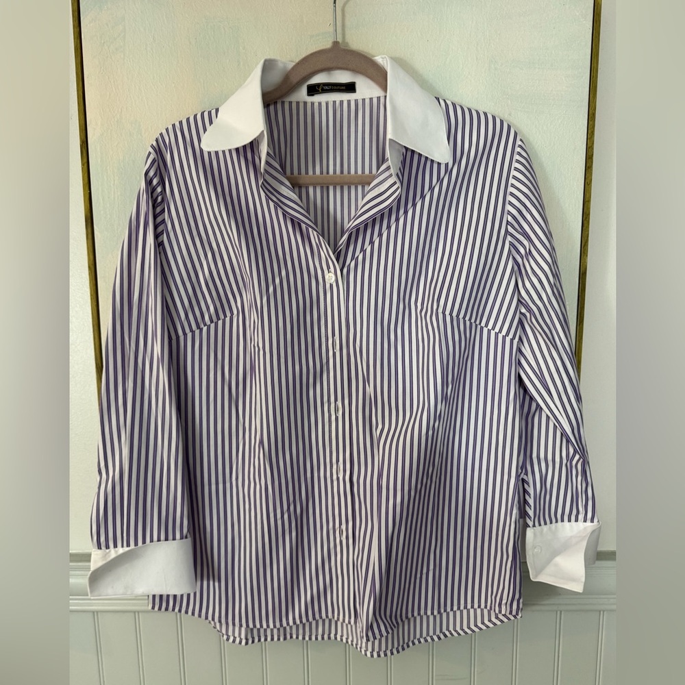 YALY COUTURE Purple & White Tailored Button Down Shirt Size S